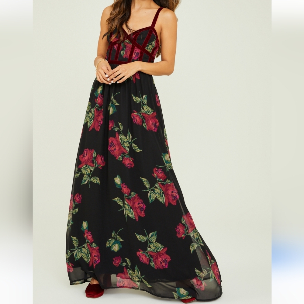 Altard State Mariah Rose Velvet Maxi Dress NWOT sz Small